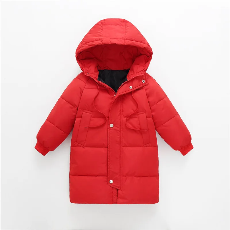 

Children's Down Jackets 2019 Winter Boys Girls Long Thickened Hooded Jacket Kids Warm Solid Color Coats