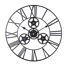 24 дюйма 60 см кованые полые шестеренки бесшумные настенные часы римские цифры бесшумные настенные часы подвесные часы декор-черный