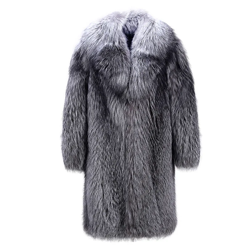 

S-5XL New Fashion High Imitation Fox Fur Trench Thickness Long Overcoat Winter Faux Fur Coat Men Clothing