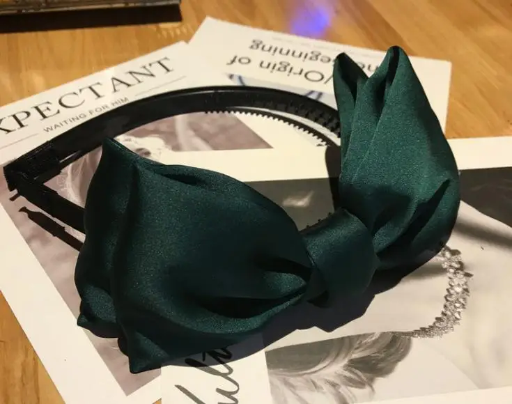 Элегантная атласная повязка на голову с бантиком Burgandy для женщин, аксессуары для волос, боковая повязка на голову для взрослых, одноцветная головная повязка с зубчиками, не скользит