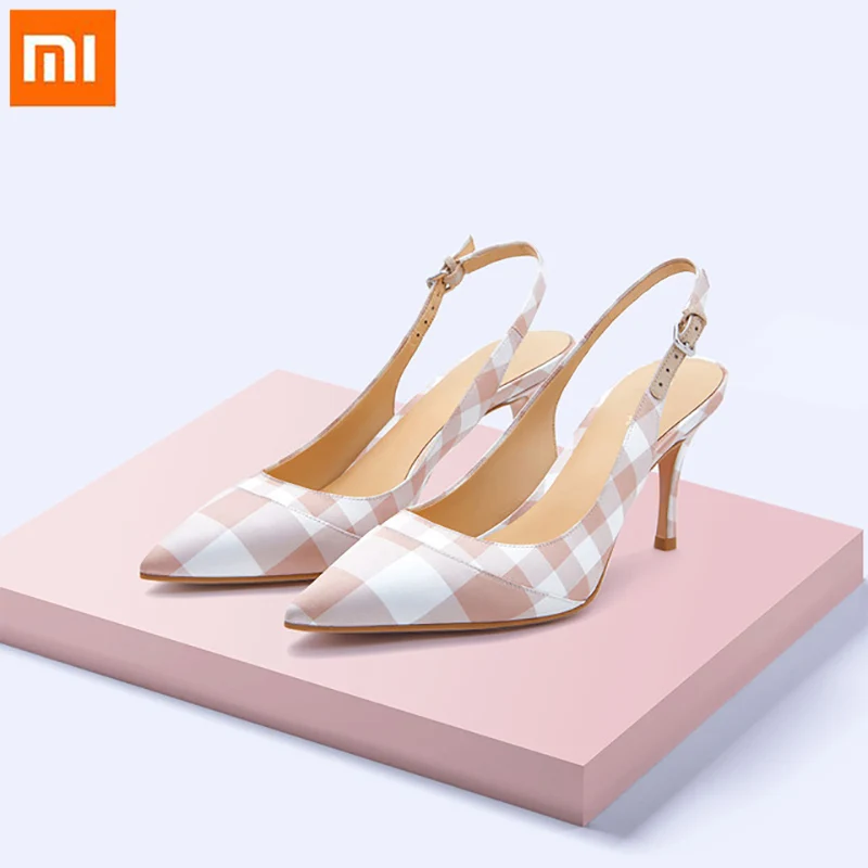 

Xiaomi French Retro Plaid Stilettos Simple Fashion Comfortable Sexy Wine Glasses Women High Heels Non-slip Outsole High Heels