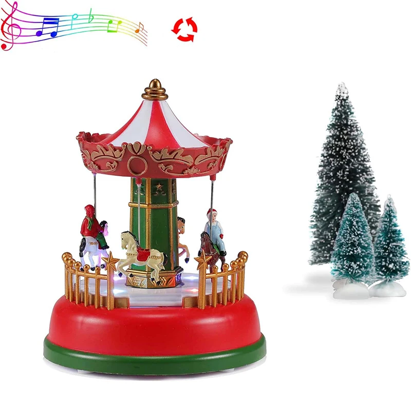 Carnival Animated Ferris Wheel Christmas Scene Illuminated Village Collection, Home Desk Decoration, Displays LED Lights Musical