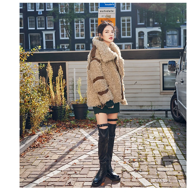 Зимнее женское пальто из овечьей шерсти высокого качества, роскошное короткое повседневное толстое теплое пальто больших размеров, Женская мода бежевого цвета