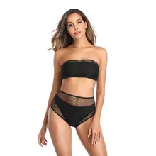 Новый черный и белый женский купальник бикини три части сетки сплит сексуальный купальник(China)