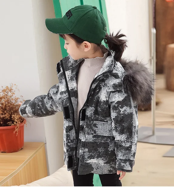 OFTBUY/ г. Зимняя куртка Детское пальто с капюшоном и воротником из меха енота плотная теплая натуральная подкладка из кроличьего меха Рекс, парка камуфляжная для девочек