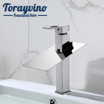 

Torayvino Basin Faucet waterfall Tall Water Tap Bathroom Sink Mixer Torneiras Chrome Vanity Vessel Sink Mixer single handle Taps