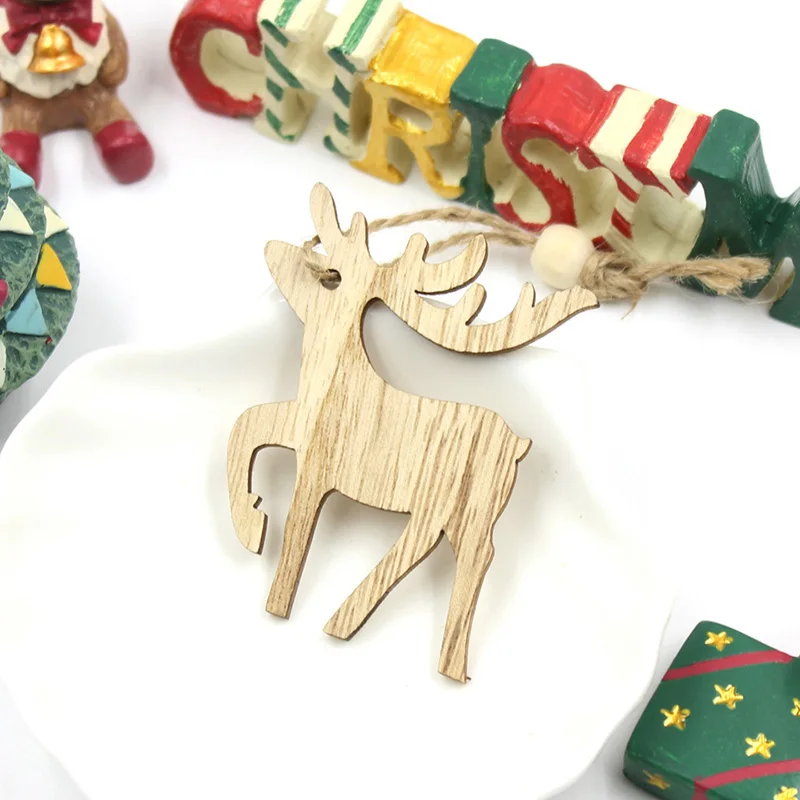 Deer 6 шт. DIY украшения рождественской елки креативный деревянный Sonwflake/олень/угол подвесной Рождественский подарок украшения рождественские вечерние украшения - Цвет: Deer