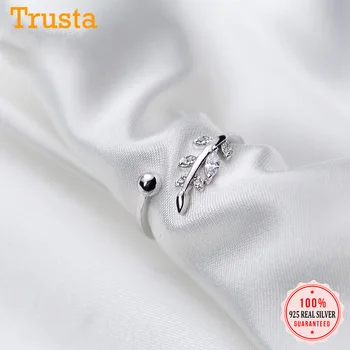 

Trusta 2020 100% 925 Sterling Silver Ring CZ Stone Leaf Open size Fine Jewelry Pure Silver Rings Wholesale lots Gift DS1488