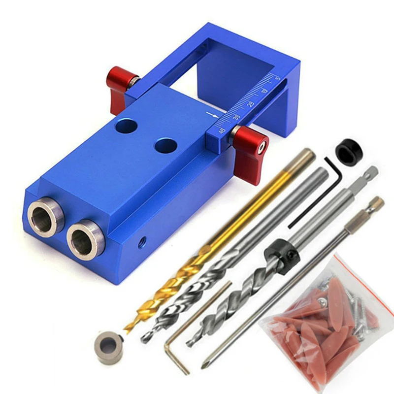 Aluminum Pocket Hole Jig Kit Wood Hole Saw 9.5mm Step Drill Bits 150mm PH2 Screwdriver Bit with Pocket Plugs Screws