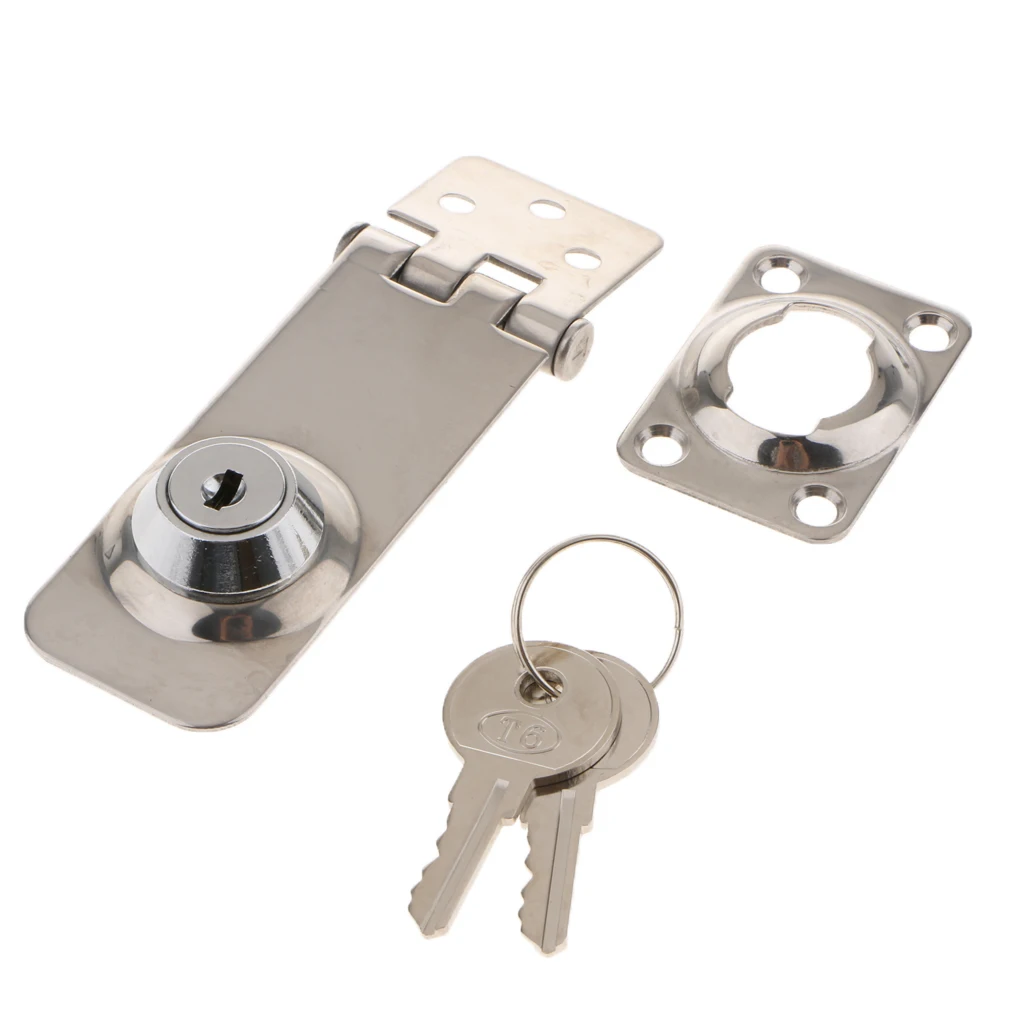 Marine Stainless Safety Hatch Cabin Lock Latch Hasp with Two Keys - Silver