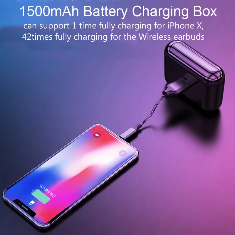 TWS Bluetooth Earphones Wireless Handsfree Headphone with Micphone Sports Earbuds Gaming Headset 1500mAh Powerbank Charging Box