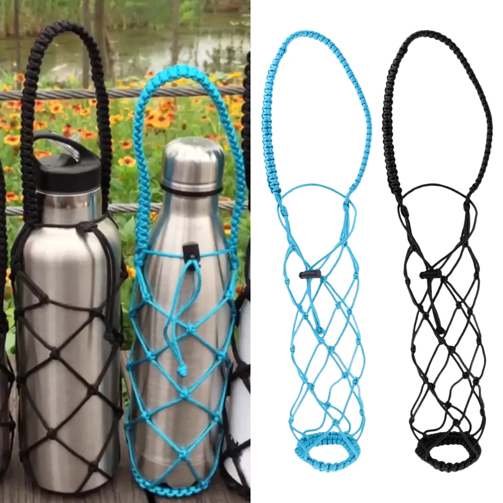 2 Pack Water Bottle Holder Carrier Net Sleeve Paracord Handle for 17oz 260ml Bottles