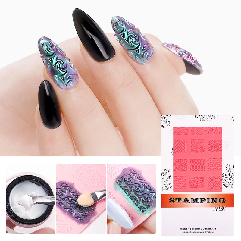 3d soft silicone nail carving mold sculpture stamping stencils environmentally relief nail art template manicure accessories aliexpress beauty health