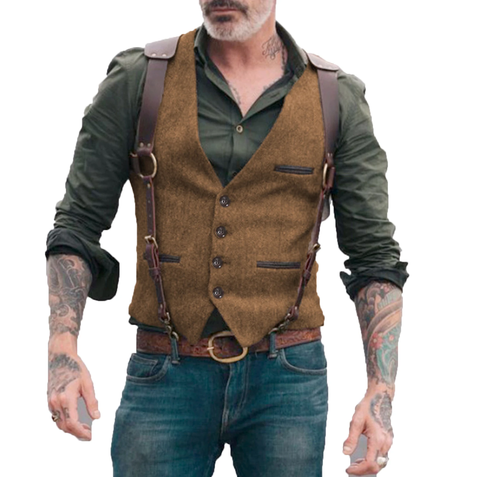 Men's Suit Vest Herringbone V Neck Business Formal Dress Waistcoat for Wedding Suit or Tuxedo 2