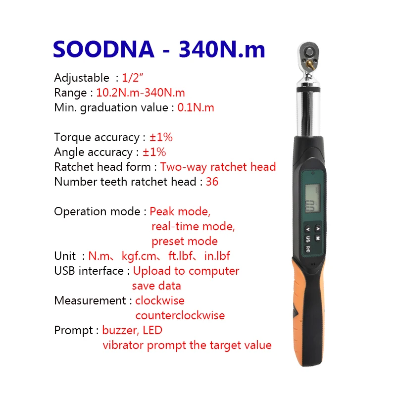 Digital Adjustable Torque Wrench With Real Time Torque Measurement