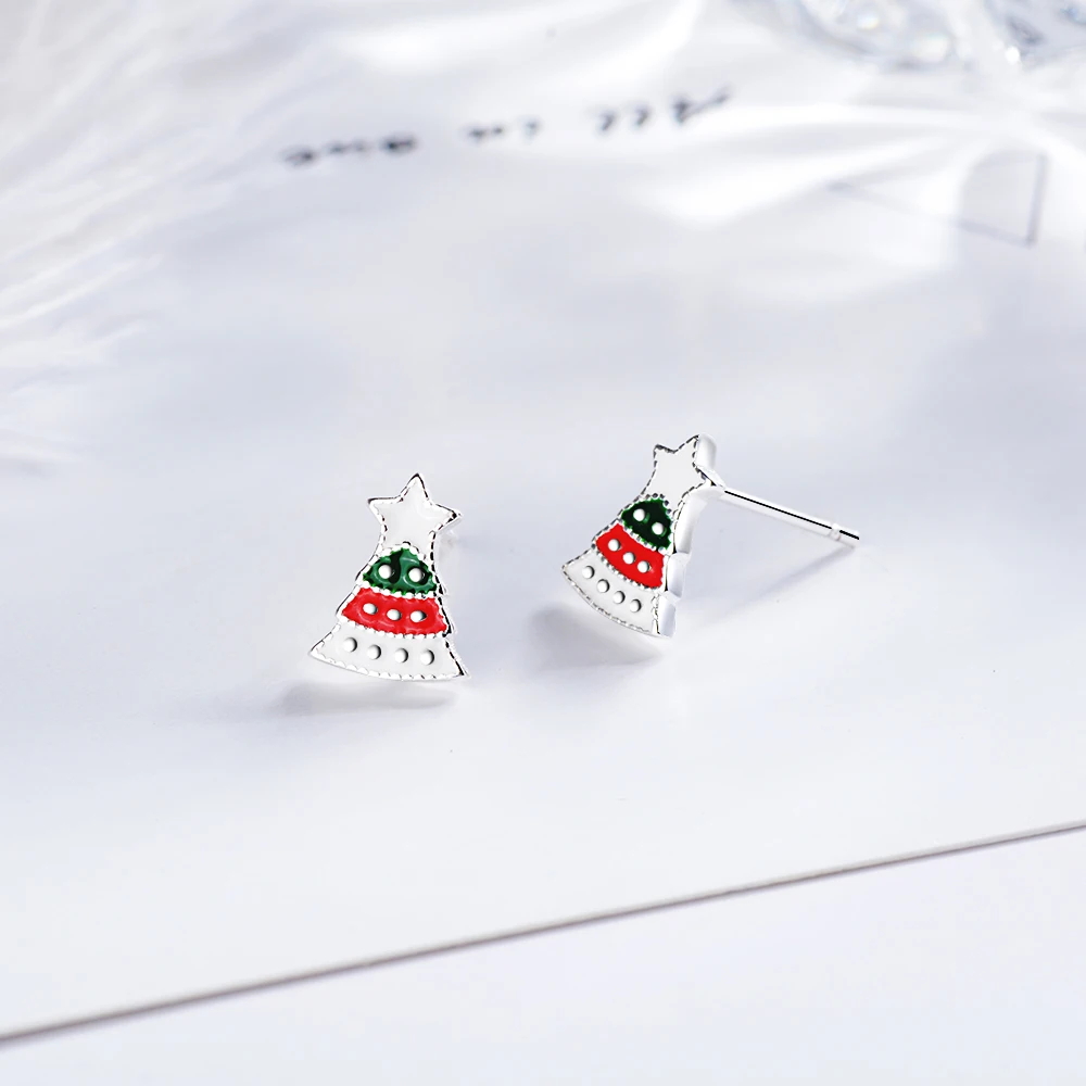 Dainty 925 Sterling Silver Christmas Stud Earrings For Women Tree Snowflake Bell Snowman Deer Earrings Jewelry Xmas Gifts - Окраска металла: S-E706