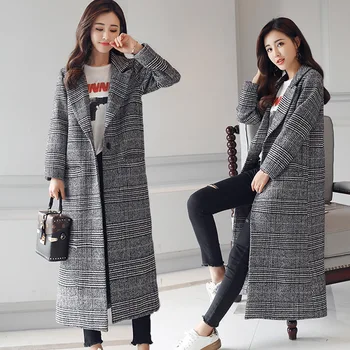 

Autumn and winter new plaid windbreaker women European and American windbreaker coat fashion women's coat