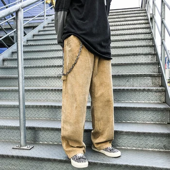 

Autumn New Corduroy Pants Men's Fashion Retro Solid Color Cotton Casual Pants Man Streetwear Wild Loose Straight Trousers Male