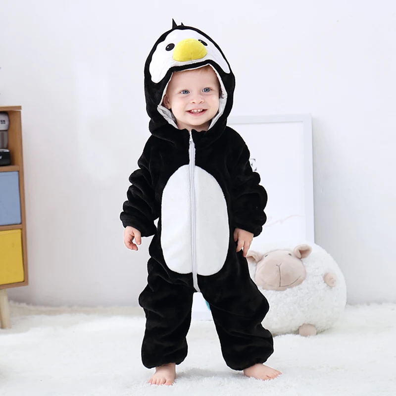 Милый детский костюм с изображением Льва; комбинезон с длинными рукавами для маленьких мальчиков и девочек; зимняя одежда для новорожденных; детские пижамы кигуруми - Цвет: penguin
