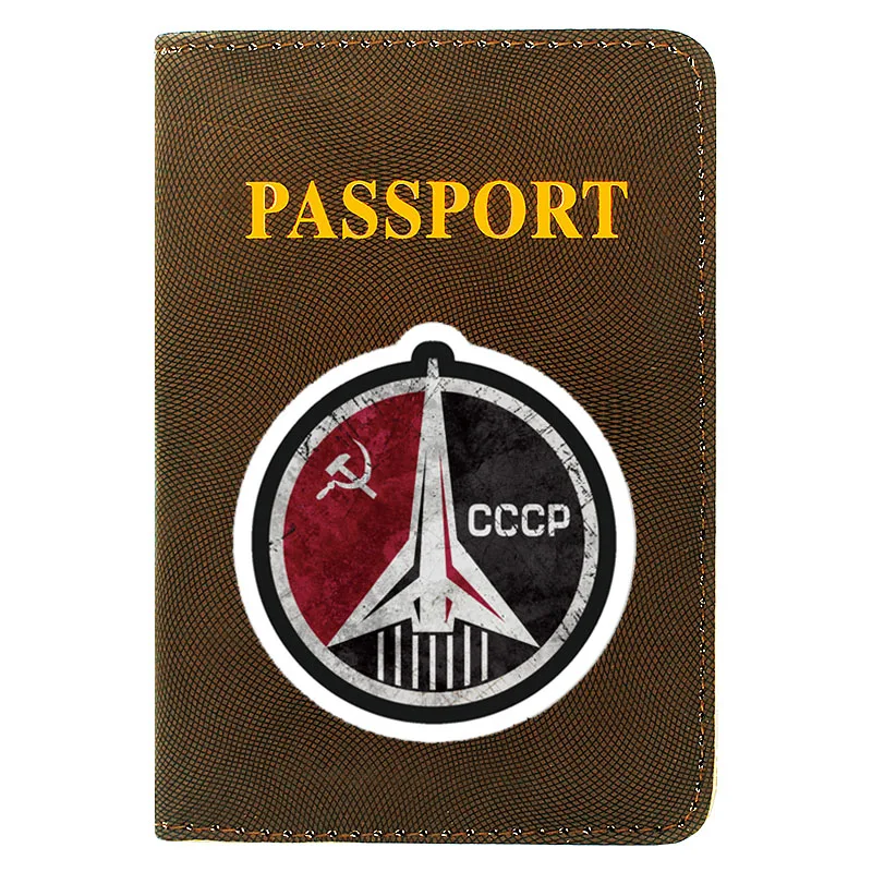 

Vintage CCCP Aviation Symbol Printing Women Men Passport Cover Leather Travel ID Credit Card Holder Pocket Wallet Bags