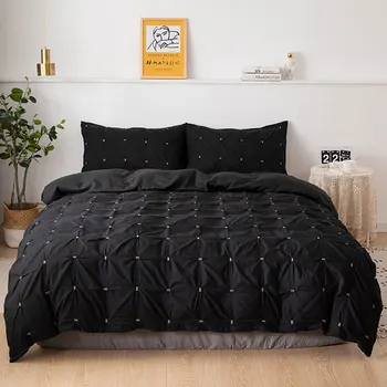 

Solid Color Bedding Sets 2/3pcs Lattice Quilt Cover Pillow Case Home Textile 3 Sets Plain Simple Lattice Duvet Cover 10 Sizes