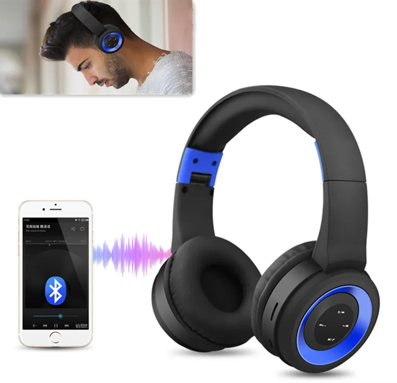 Foldable Stereo Wireless Bluetooth Headphone Super Bass Stereo Headset Music Head Over Headphones Earphone with Mic for Iphone