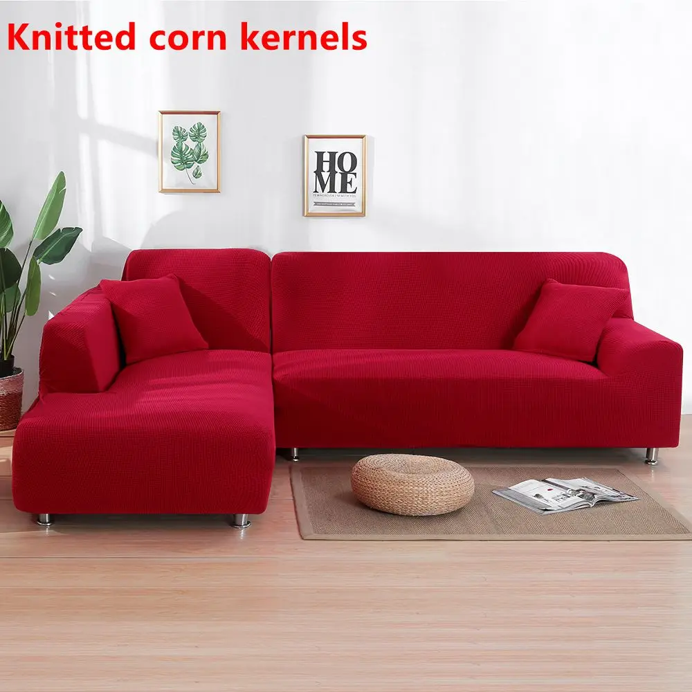 red knitting Однотонные вязаные Угловые чехлы для диванов для гостиной эластичные чехлы из спандекса, чехлы для диванов, эластичные чехлы для диванов - Цвет: red knitting