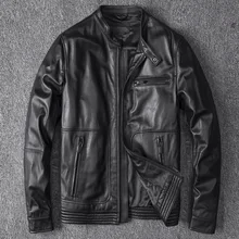 Натуральная кожа кожаная одежда Мужская короткая голова слой Овцы локомотив кожаная куртка