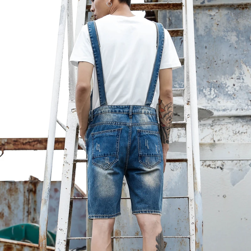 Ripped Jeans Jumpsuit Shorts Men Summer 