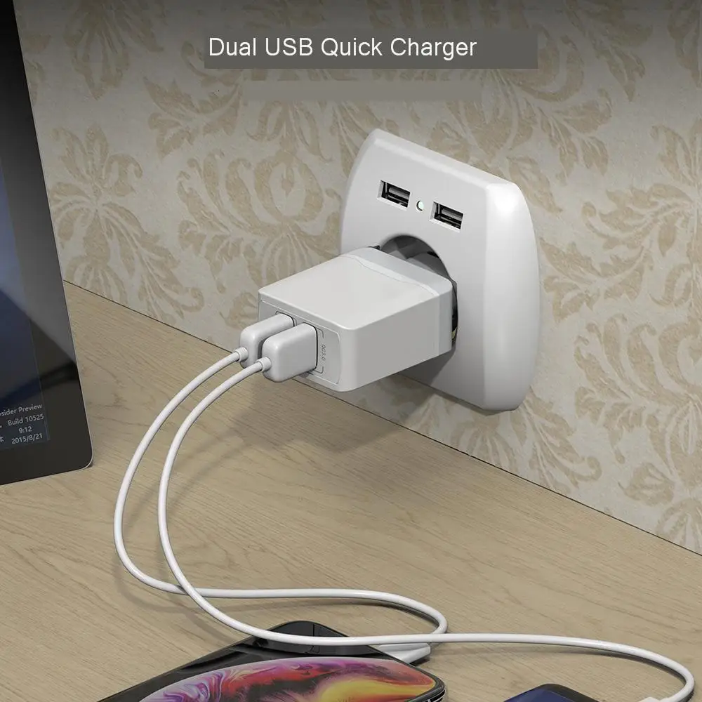 18 Вт двойное USB зарядное устройство для iPhone X 8 7 6 plus 5V2. 1A QC 3,0 USB настенное зарядное устройство для samsung huawei Xiaomi дорожное USB быстрое зарядное устройство