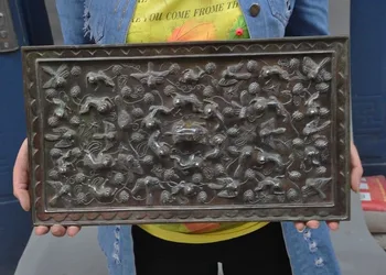 

christmas 17" Old Chinese dynasty bronze feng shui bird beast statue Thangka Wall hanging New Year