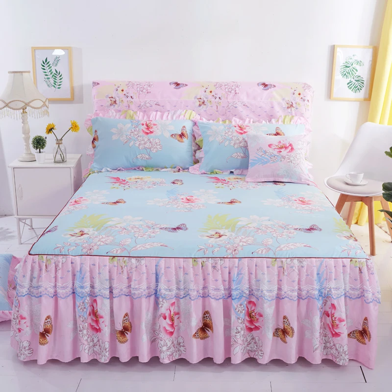 Ye language, романтическая красная юбка для кровати, Корейская версия, юбка для кровати для принцессы, покрывало для кровати, двойная кружевная юбка для кровати, pillo - Цвет: Небесно-голубой