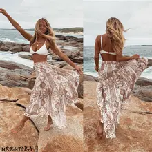 Бохо Женская Ретро Цыганская длинная Макси полная пляжная юбка для лета с кисточками накидка пляжная мини юбка саронг Парео длинная юбка макси