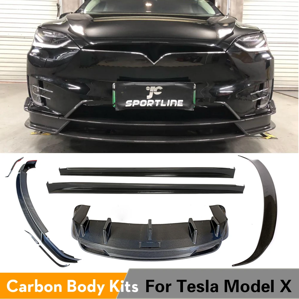 

Front Bumper Lip Rear Diffuser Side Skirts Splitters Spoiler for Tesla Model X 2016 - 2018 Carbon Fiber Body Kits