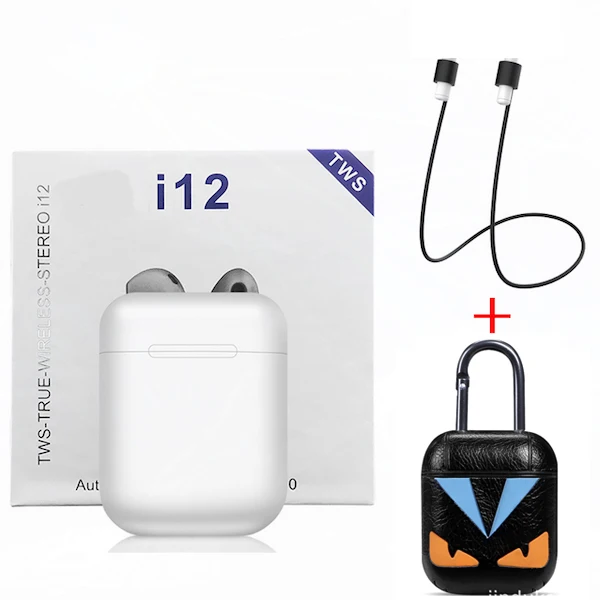 White - Leather case I12 Наушники Беспроводные Bluetooth 5,0 Спортивные Беспроводные наушники с аксессуары для наушников кожаный чехол для i9s i10 i7s i200 TWS - Цвет: White - Leather case