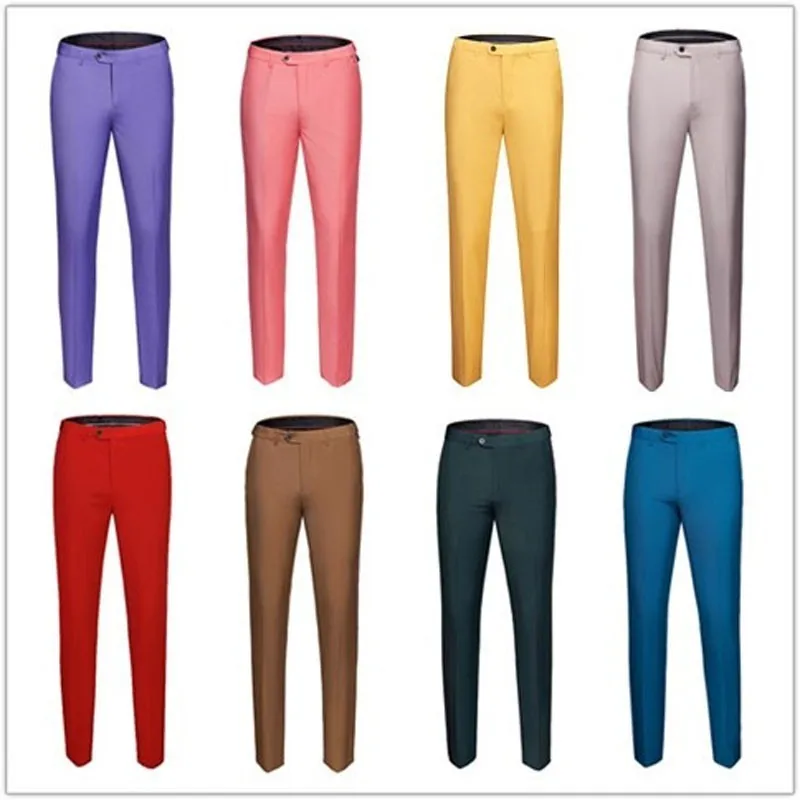 Pantalones de vestir ajustados para hombre, traje Formal de Color puro de ocupación empresarial, pantalones de oficina, holgados e informales