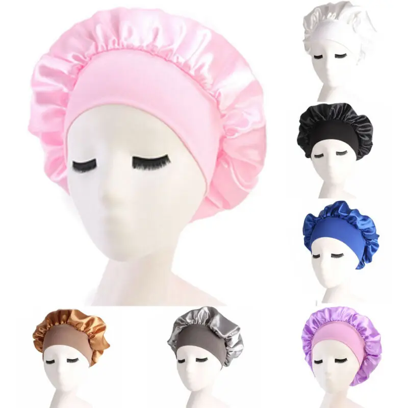 

New Fashion Women's Satin Solid Sleeping Hat Night Sleep Cap Hair Care Bonnet Nightcap For Women Men Unisex Bonnet Cap