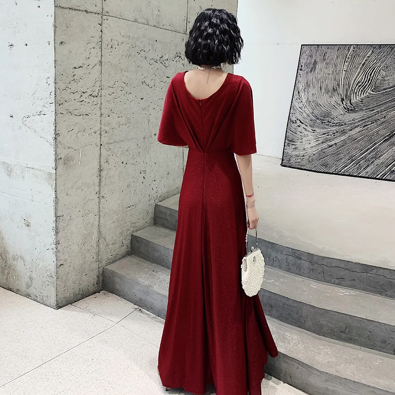 AE0154 wei yin вечернее платье с коротким рукавом с глубоким v-образным вырезом vestido de festa атласное с плиссировкой вечерние платья Robe De Soiree