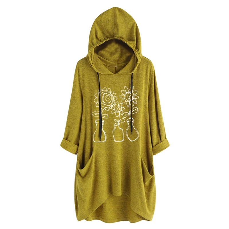 Осенняя модная Толстовка большого размера Женская 3XL 4XL 5XL 6XL 7XL бюст 130 см длинный рукав карман с принтом худи неправильной формы