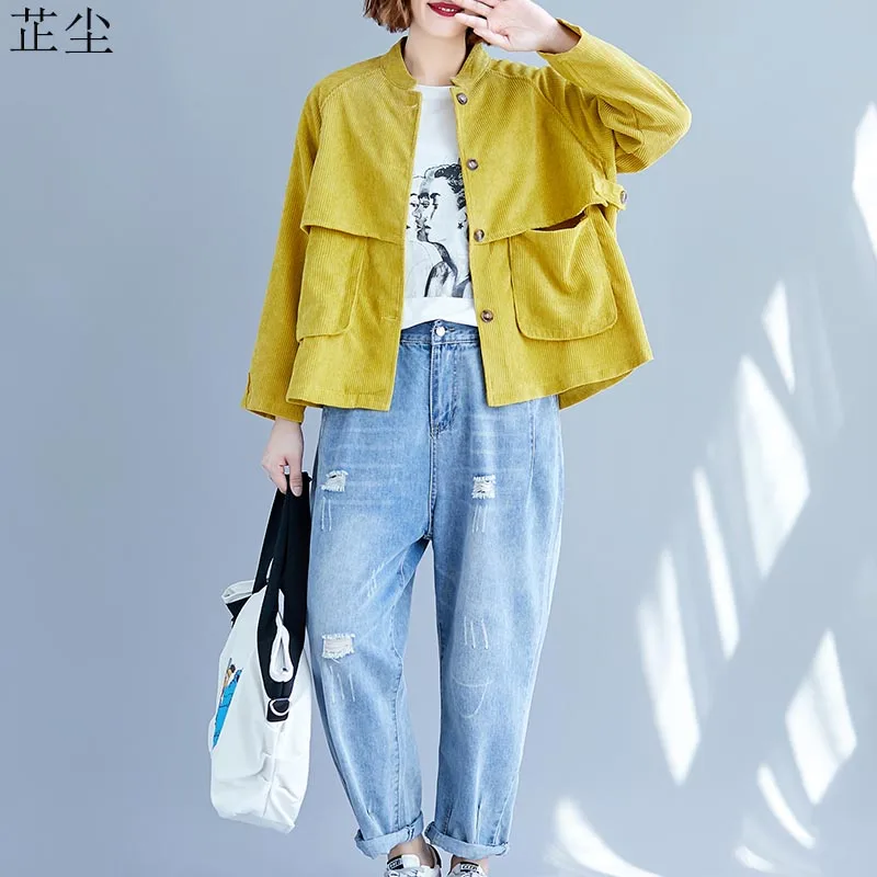 Женская Вельветовая куртка-бомбер винтажная Толстая свободного покроя верхняя