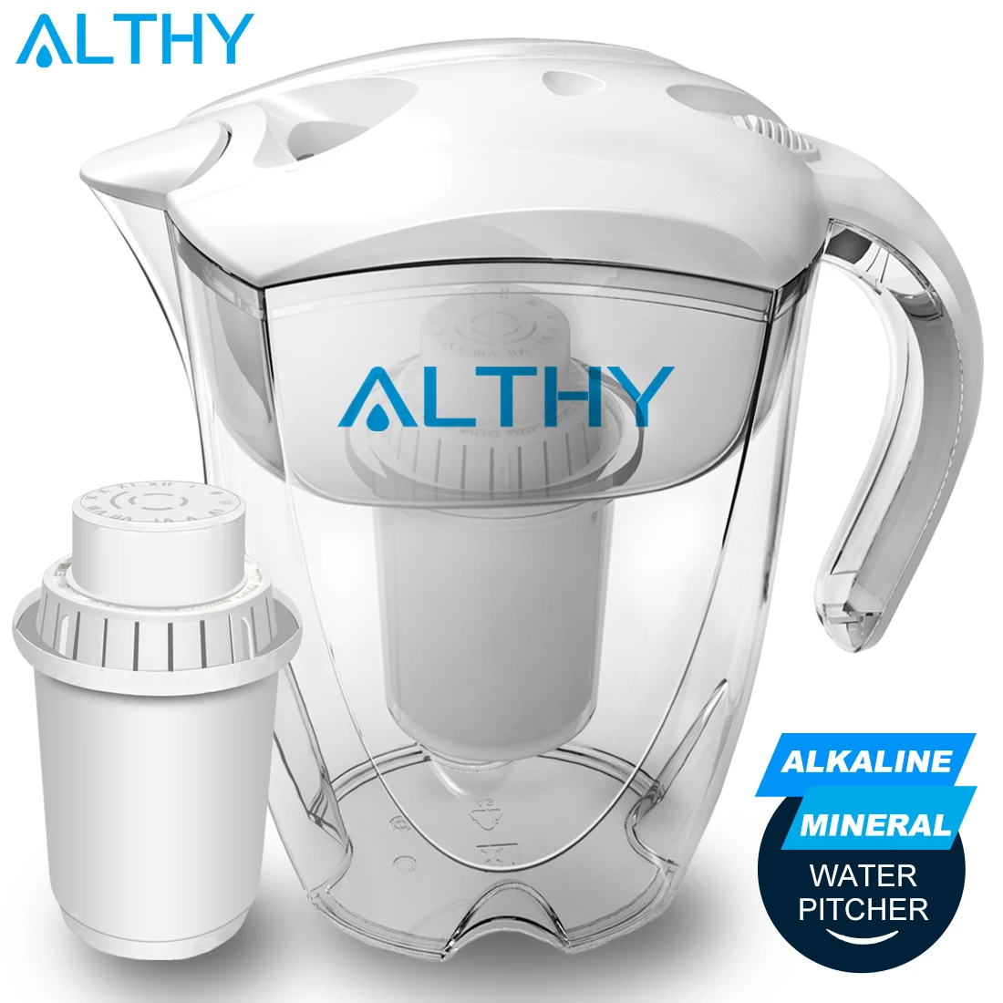 

ALTHY 3.5L Mineral Alkaline Water Pitcher Filter Ionizer - 400L Long-Life Filters - Purifier Filtration System - pH Alkalizer