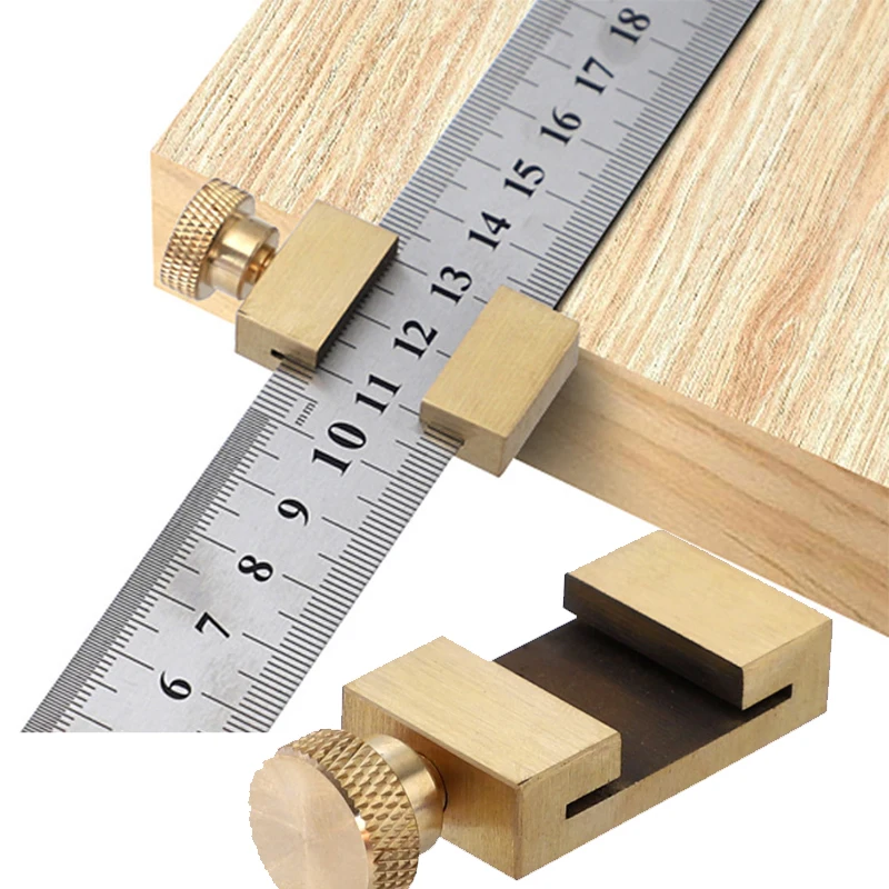 30cm Steel Ruler Woodworking Angle Scriber Brass Locator Positioning Block Tool 