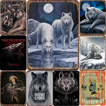 

Snow Wolf Metal Signs Pub Cafe Home Wall Stickers Vintage Shabby Mural Painting Kid Bedroom Tin Sign Decor Hanging Plate Posters