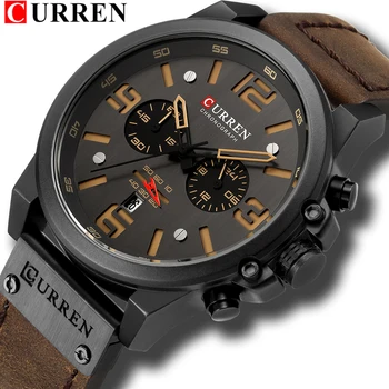 CURREN Mens Watches Top Luxury Brand Waterproof Sport Wrist Watch Chronograph Quartz Military Genuine Leather Relogio Masculino 1