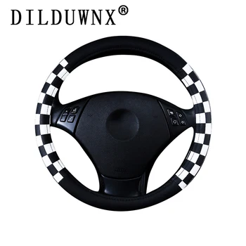 

DILDUWNX 38CM Four Seasons General Motors Steering Wheel Cover Fashion Mesh Black And White Leather Car Interior Accessories