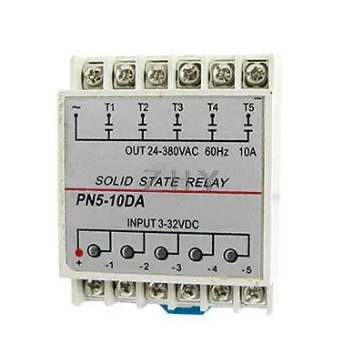 

DC to AC Five 5 Phase Solid State Relay SSR 10A 3-32V DC 24-380V AC