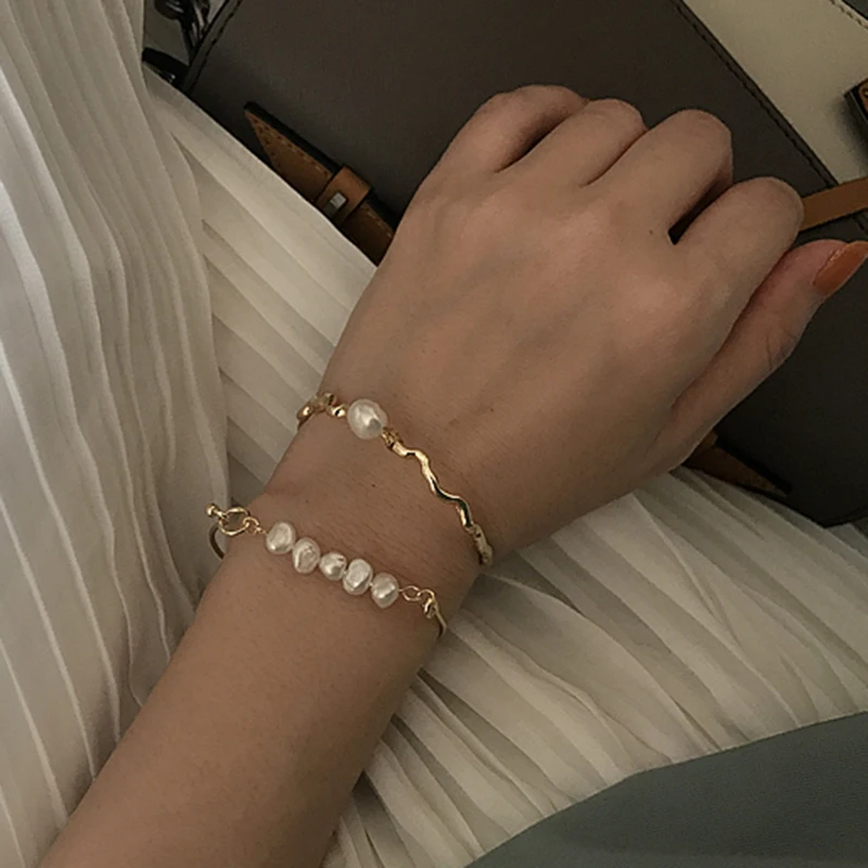 Peri'sbox золото неправильной цепи подлинный пресноводный жемчужный браслет большие геометрические перламутровые браслеты для женщин Простые Ювелирные изделия Дизайнер