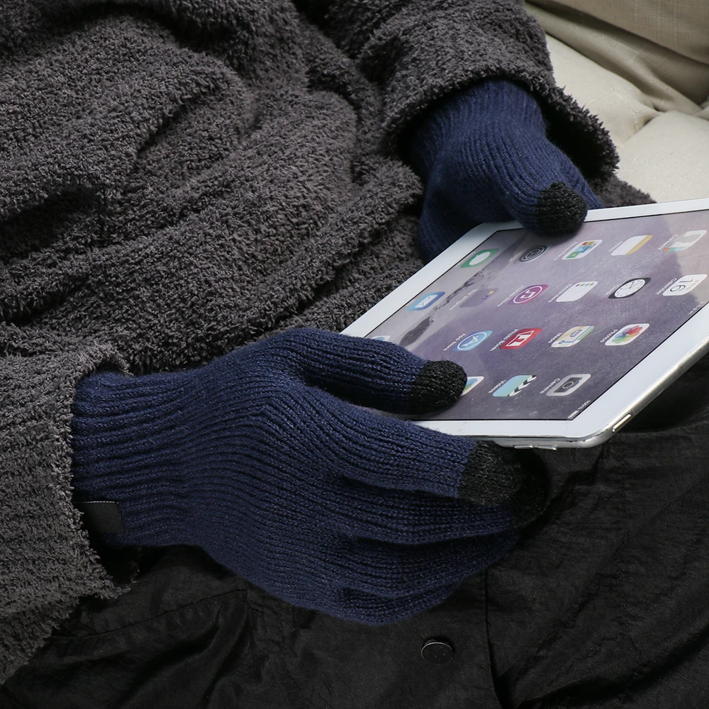 Fashion Winter Knitted Wool Touch Screen Gloves Men Warm Short Plush Lining Full Finger Outdoor Sport Cycling Gloves Mittens
