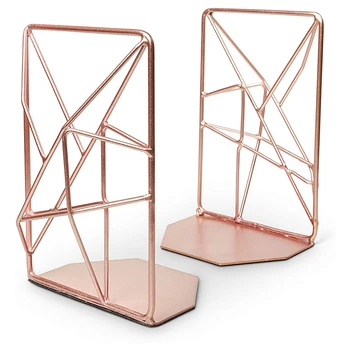 

2 Pcs Rose Gold Geometric Bookends, Frosted Decorative Iron Bookends, Office Creative Bookshelves, Rustic Decorations