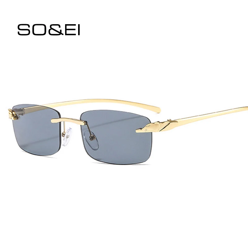 purple sunglasses SO&EI Vintage Unique Cheetah Rimless Rectangle Sunglasses Women Candy Colors Clear Lens Eyewear Brand Designer Men Sun Glasses oversized sunglasses